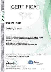 Le certificat ISO de IMPAG France.